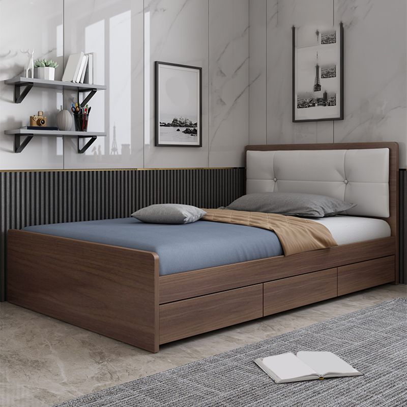 35.43" Scandinavian Panel Bed with Headboard Upholstered Low Profile Bed