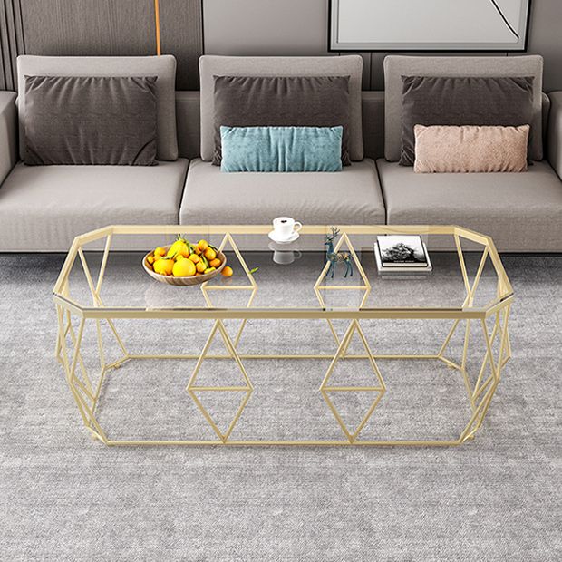 Modern Frame Coffee Table Rectangular Glass Top Cocktail Table for Living Room