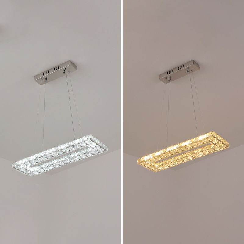 Rectangular LED Island Lamp Minimalist Beveled K9 Crystal Clear Pendant Light for Restaurant
