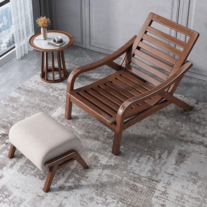 Contemporary Solid Wood Recliner Chair in Solid Color with Wooden Legs