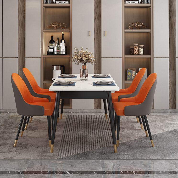 Modern Style Sintered Stone Dining Table White Rectangle Table with Metal Base for Home Use
