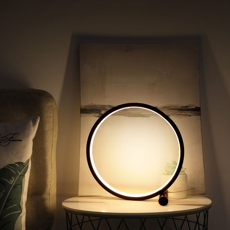 1-Light Circular Table Lamp Contemporary Metal Nightstand Lamps for Bedroom