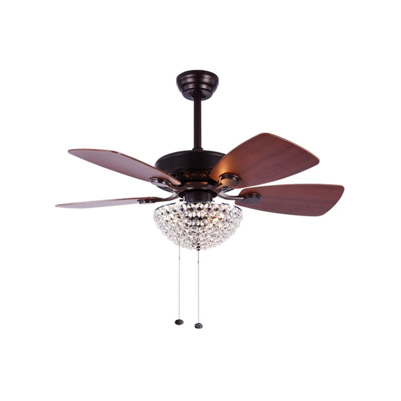 Kristal ingebed koepel plafondventilator licht modernistische led semi -spoellamp met 4 roodbruine messen, 36 "breed