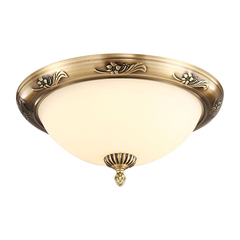 Plafonnier hémisphère classique à 2 ampoules en verre laiteux en laiton pour bureau, 13"/15"/19,5" de diamètre