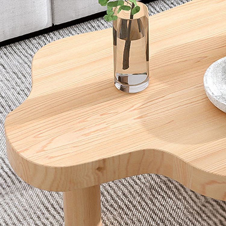 Scandinavian Coffee Table in Free Form with 3 Pine Wood Legs