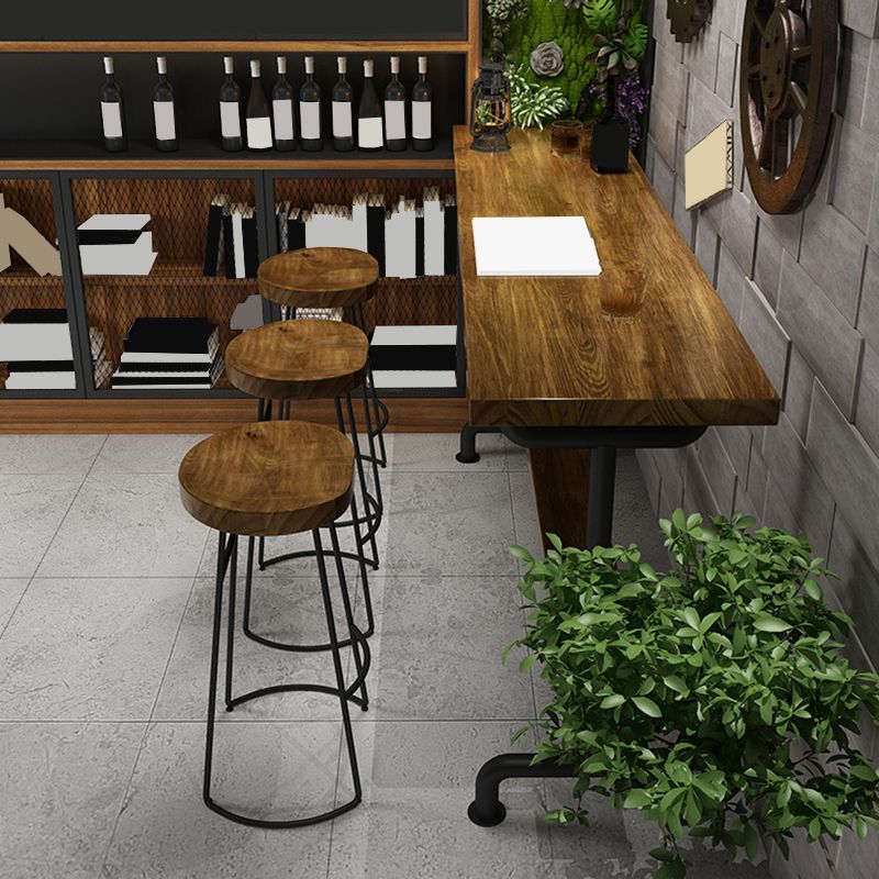 Modern Pub Height Dining Table Iron Solid Wood Pub Table for Patio