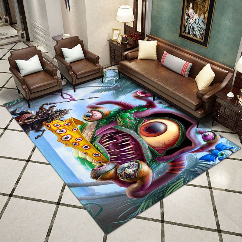 Red Contemporary Rug Polyester Graphic Indoor Rug Stain Resistant Rug for Home Decoration