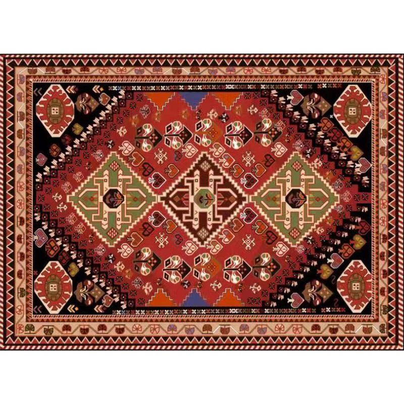 Multi-Color Traditional Rug Polyester Floral Print Rug Stain Resistant Non-Slip Backing Pet Friendly Rug for Guest Room