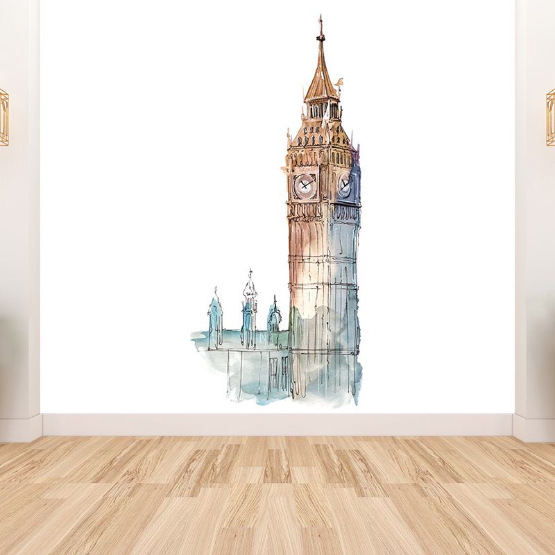 Pastel Watercolor Landmark Wall Mural Architecture Modern Moisture Resistant Wall Decor