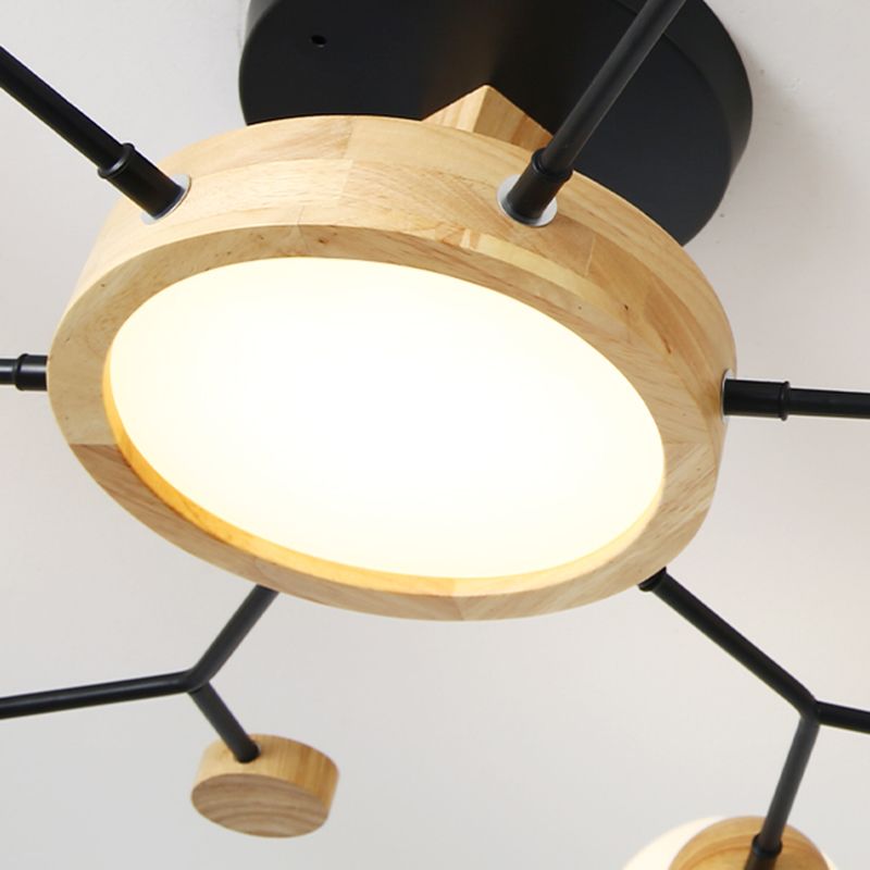 Nordic Solid Wood Ceiling Light White Glass Modos Semi Flush Light for Living Room