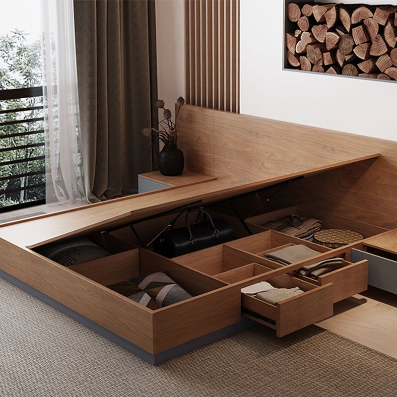 Rectangular Panel Platform Bed Frame Natural Standard Bed with Drawers