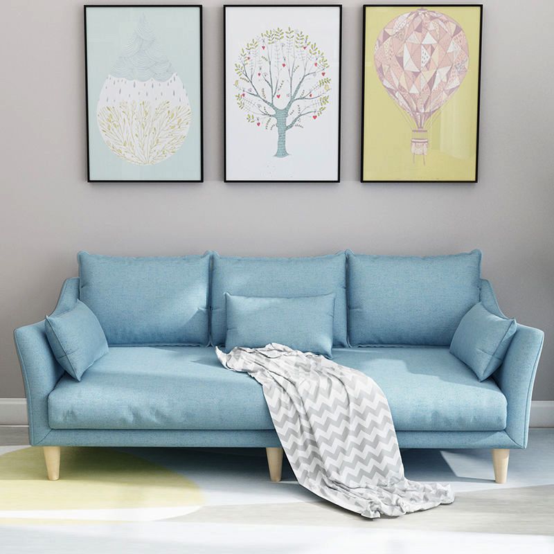 Modern Linen Sloped Arm Sofa with Bolster Pillows for Living Room