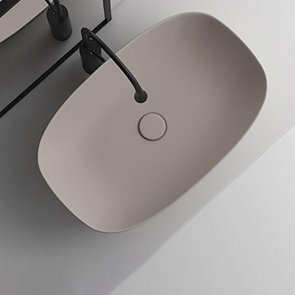 Modern Bathroom Sink Pop-Up Drain Porcelain Solid Color Oval-Shape Vessel