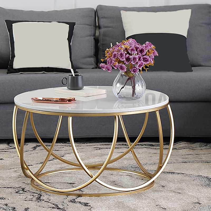 Contemporary Coffee Table Round Metal Frame Base Cocktail Table