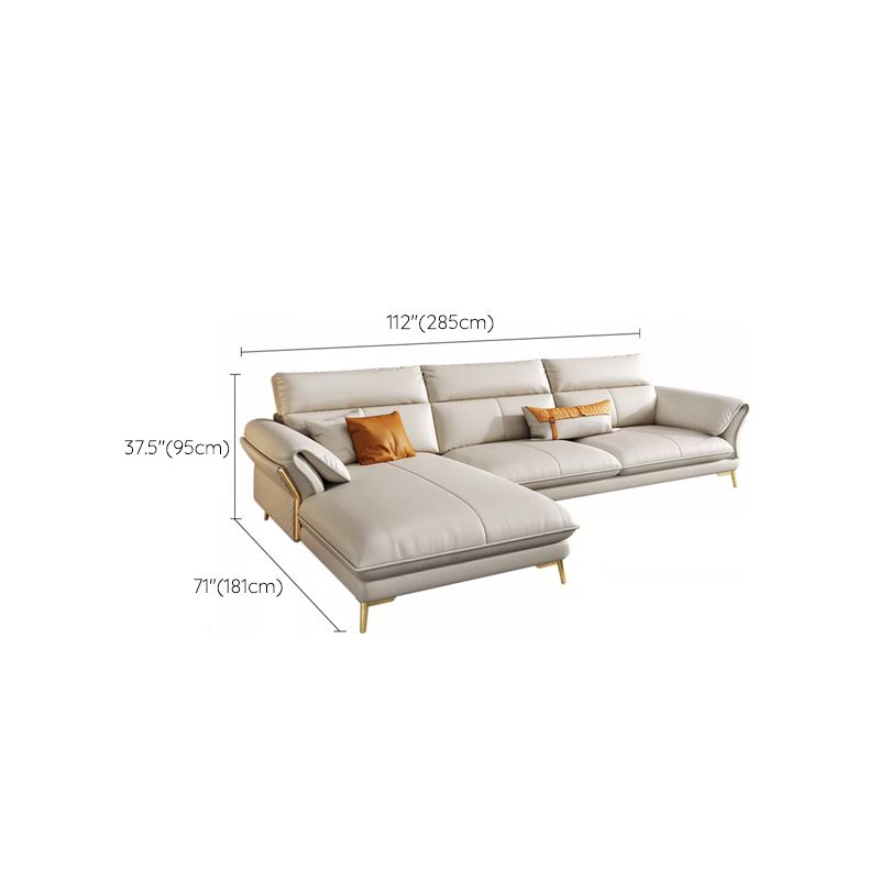 Genuine Leather Sectional Sofa 37.4" High Cream  Sofa with Cushion Back
