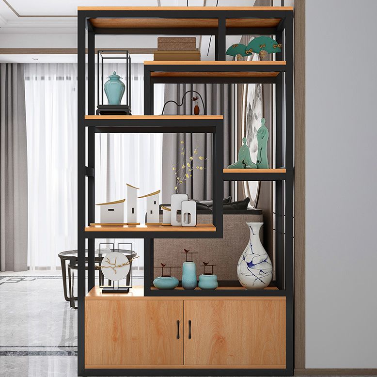 Modern Bookshelf with Doors Geometric Shelf Bookcase for Office