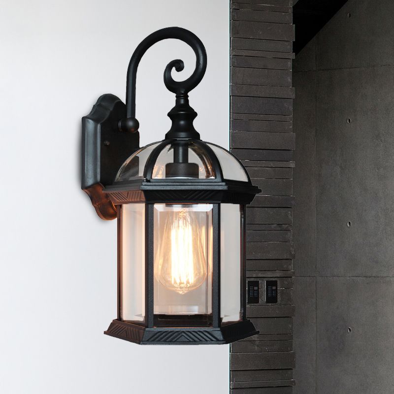 Birdcage Courtyard Wall Montate Montaggio della fattoria Light Glass 1 Bulbo Brass/Black Finitura Finitura Sconce Lampada Apparecchiatura