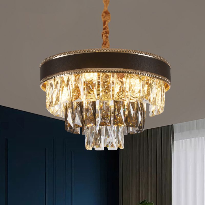 Luce a sospensione a sospensione affusolata rettangolo di cristalli moderni 6/9 lampadario 14 "/21,5" largo lampadario a sospeso nero