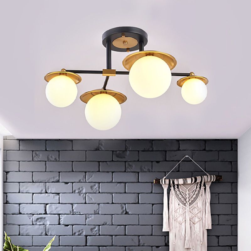 Sala de inicio Sala de estar Semi Flush Mount con Globe White Glass Shade 4/6/8 Luces Modern Gold Semi Flush Lámpara de techo