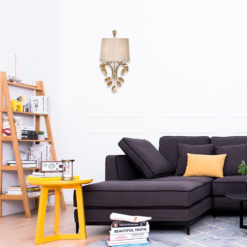 2 lampade a parete cono cono cono con il ramo di foglia di cristallo ambrata con finitura in ottone