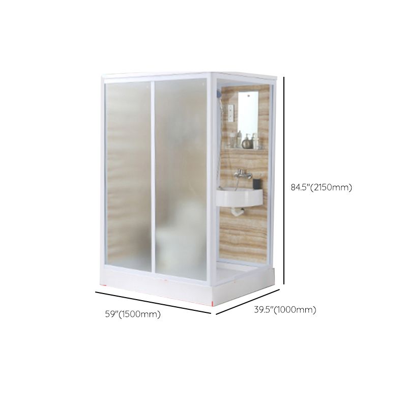 Framed Single Sliding Frosted Shower Kit Rectangle White Shower Stall