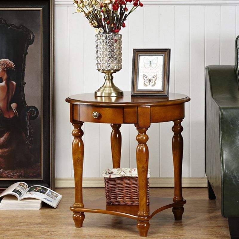 Traditional 24..4" Tall End Table in Brown Solid Wood Round Side Table with Shelf