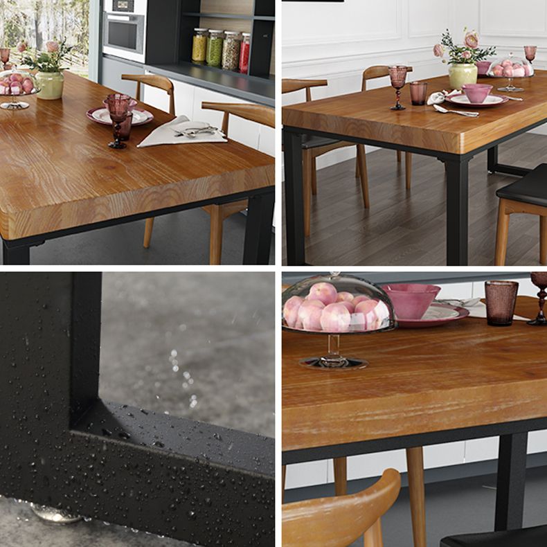 Industrial Rectangle Dining Table Pine Solid Wood Table with Black Double Pedestal