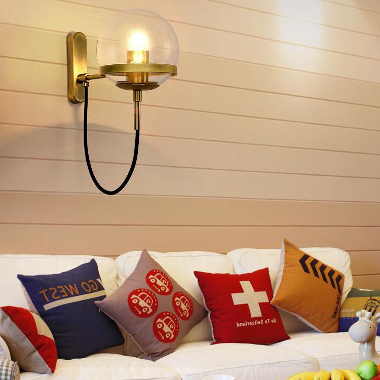 Spherical Wall Lighting Fixture Minimalist Style Glass Bedroom Wall Mount Light Fixture