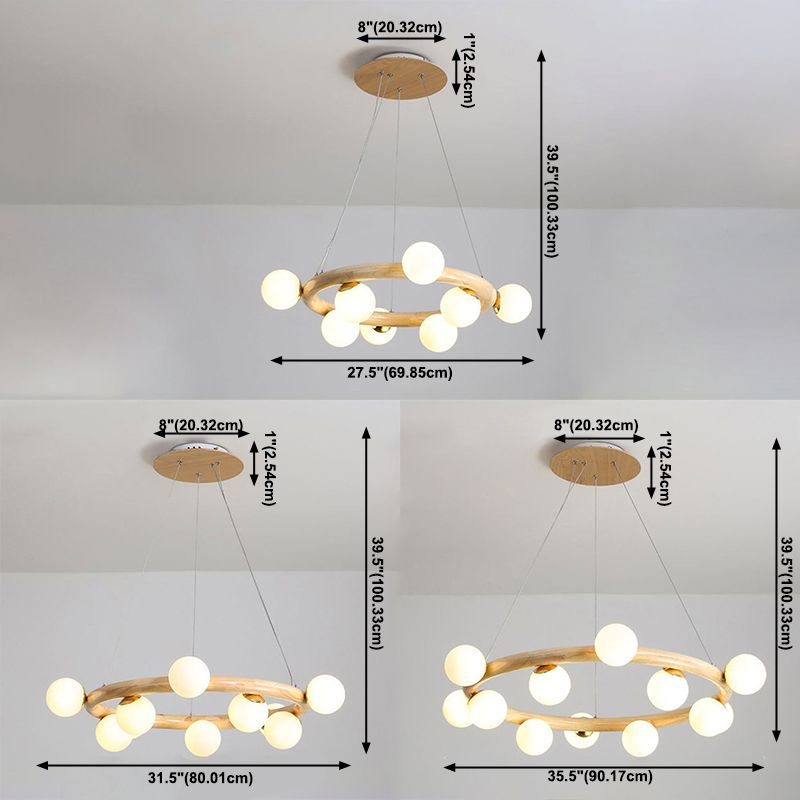 Zeitgenössische Bauernhaus Holzlampe Decke hängende Licht mit Glasschatten