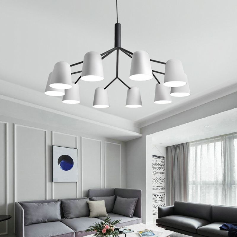 Nordic Simplicity Style Chandelier Light with Down Lighting Cylindrical Shade Living Room Lighting Fixture