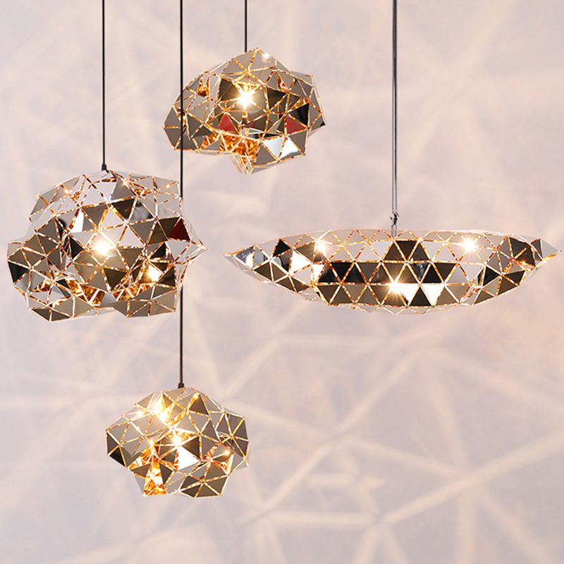 Chrome Laser-Cut Pendant Lamp Decorative Postmodern Stainless Steel Suspension Light
