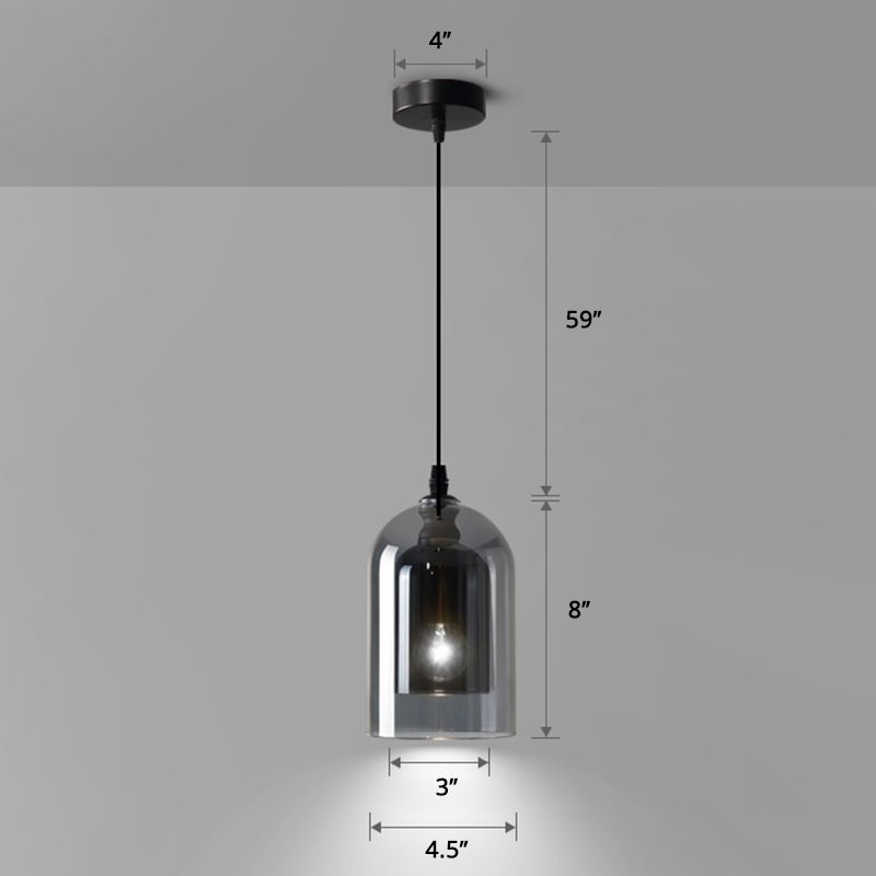 Dual Cloche Shaped Pendant Light Postmodern Blown Glass 1 Head Bedroom Suspension Light