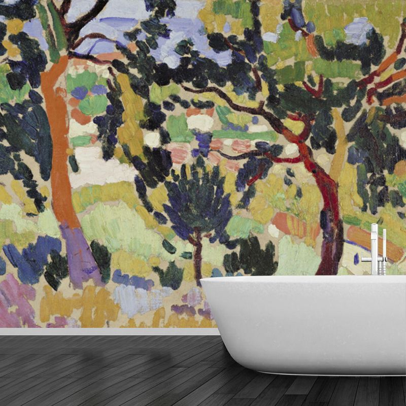 Farmhouse Oil Painting Wall Mural Yellow-Green Moisture Resistant Wall Decor for Living Room