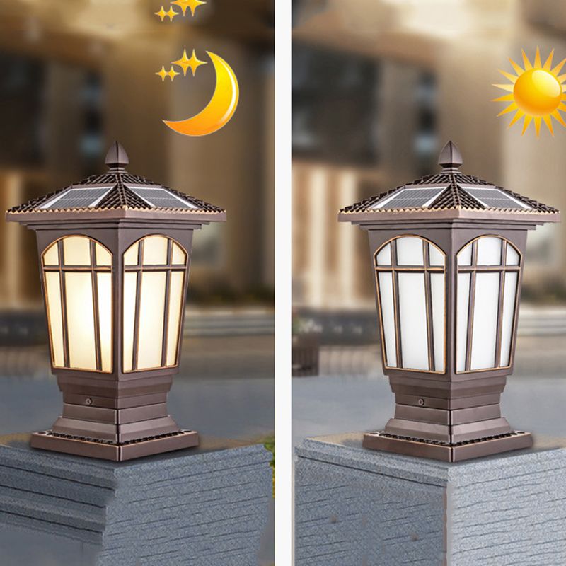 Rectangle Shape Metal Pillar Lamp Modern Style 1 Light Waterproof Outdoor Light in Copper