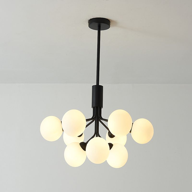 Black Metal Hanging Chandelier Light Modern Opal Glass Shade Ceiling Chandelier for Living Room