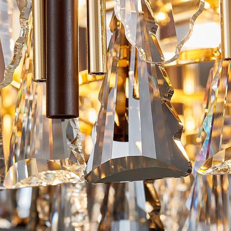 Cylinder Pendant Chandelier Contemporary Crystal 6/9 Heads Black Ceiling Hanging Light, 19.5"/23.5" Wide