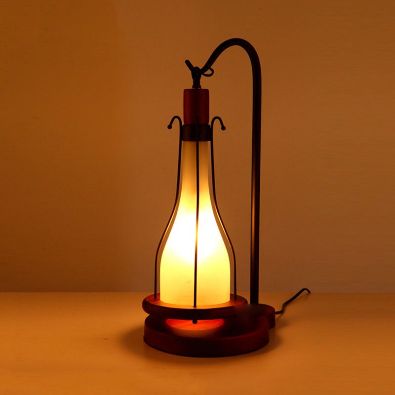 Bouteille de chambre à coucher Éclairage Éclairage Style Verre jaune Verre 1-Head Copper Finish Table Light With Wood Base