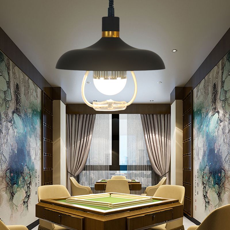 1 Light Round Round Pendants Lighting Metal Industrial Metal Prowing Lamping avec poignée de traction