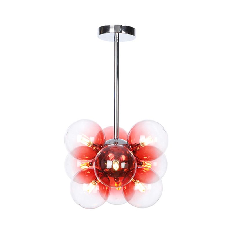 Lámpara de techo para sala de estar con 9 luces de vidrio gris/blanco/rojo iluminación semi empotrada de globo minimalista en negro/latón/cromo