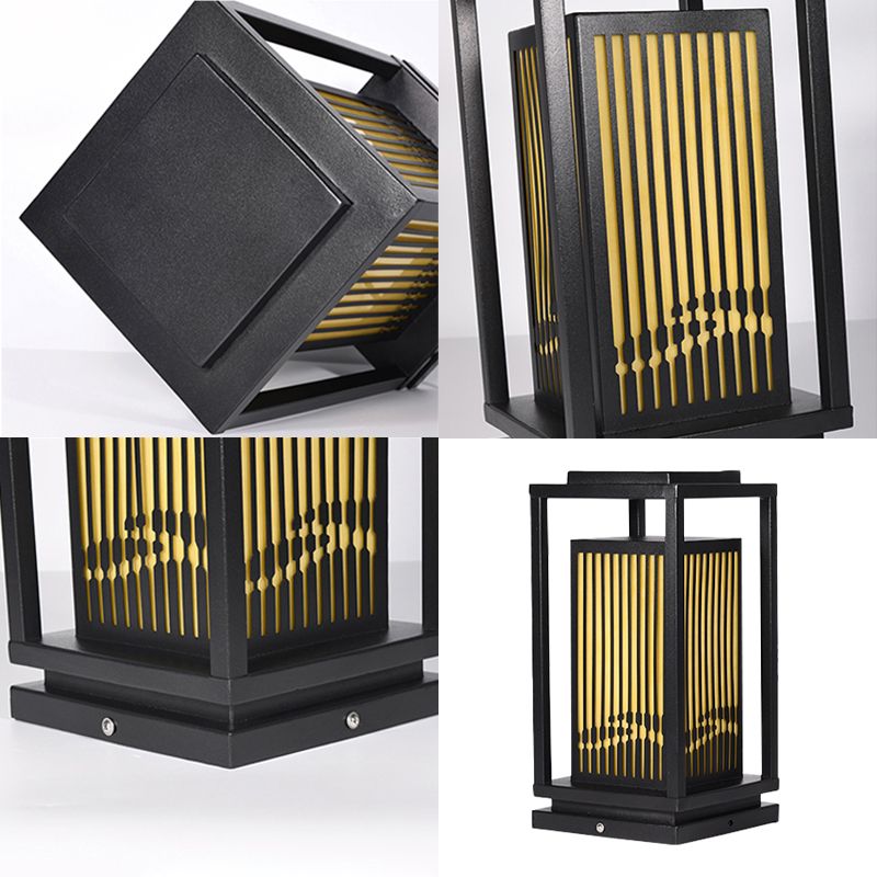 Rectangular Solar Pillar Lamp Modern Black Waterproof Light for Courtyard