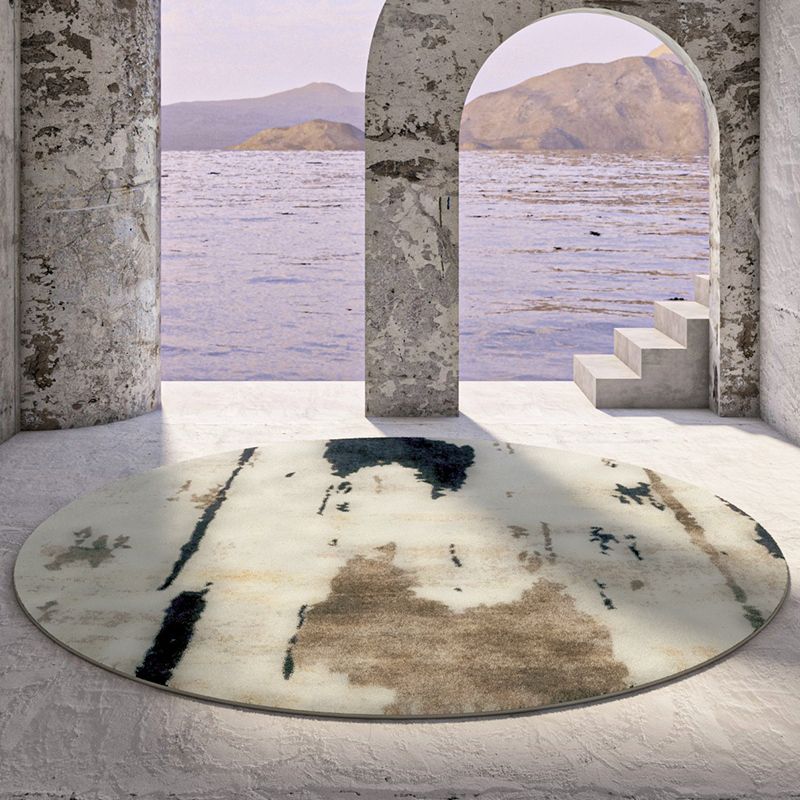 Fancy Modern Area Rug Beige Tie-Dye Pattern Polyester Area Carpet Non-Slip Rug for Living Room