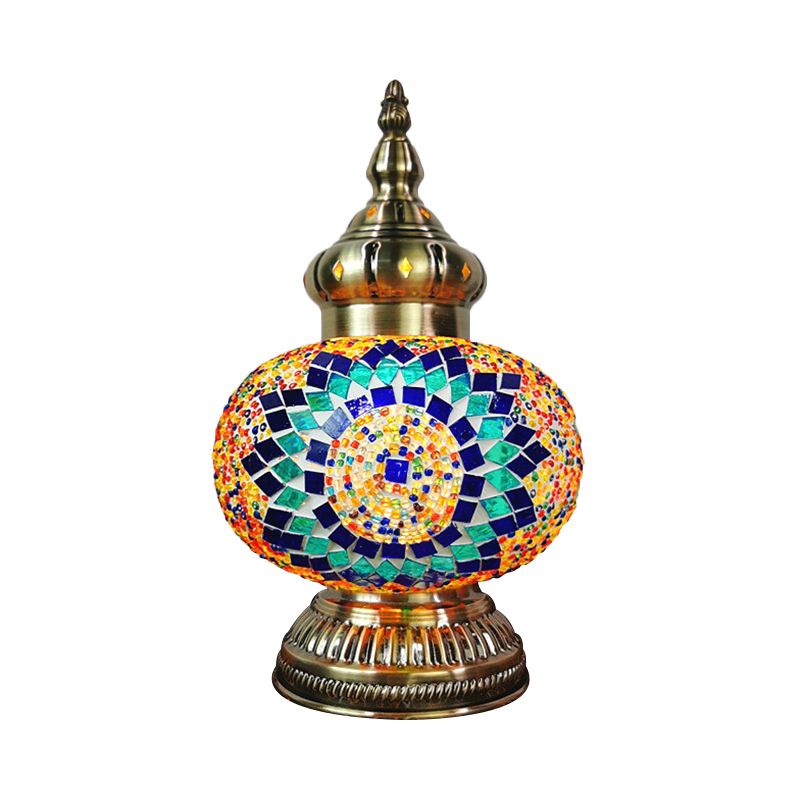 Lampada da comodino decorativa ovale con 1 lampadina Lampada da comodino in vetro realizzata a mano in bianco/giallo/blu