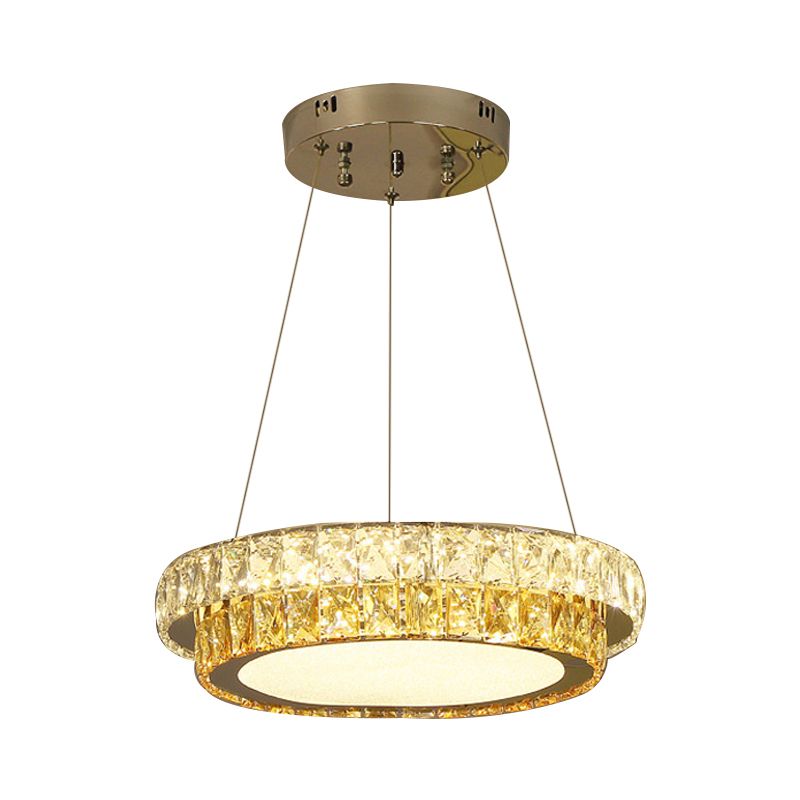 2-stufige runde LED Hanging Lampe Moderne Goldkristall eingebetteter Kronleuchter für Esszimmer, 16 "/23,5" /31,5 "Dia