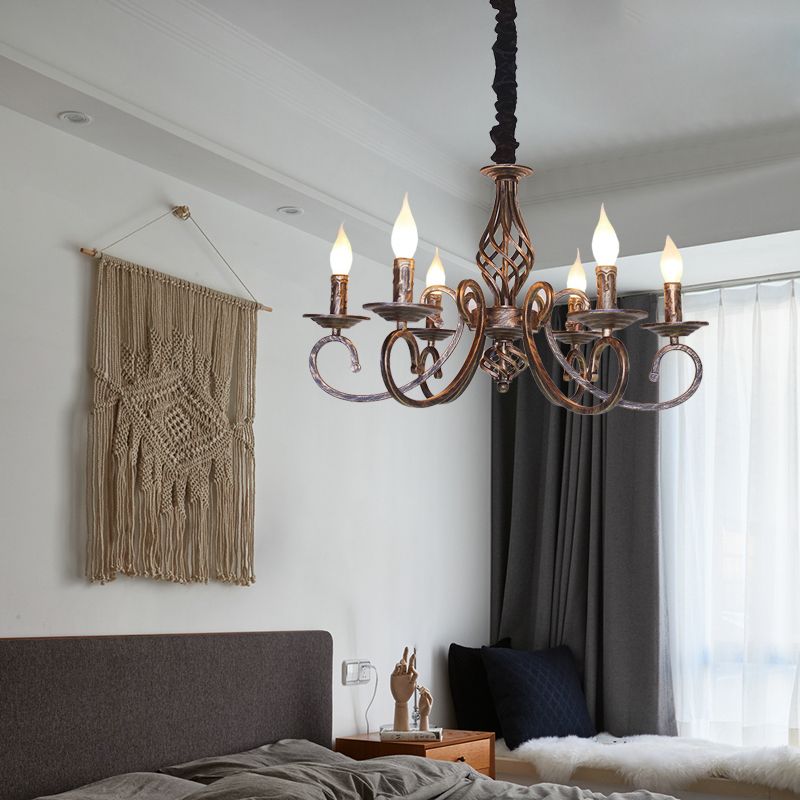 6 Leuchten geschwenkte Arm Kronleuchter Lampe Vintage Bronze Metall Suspension Beleuchtung für Esszimmer