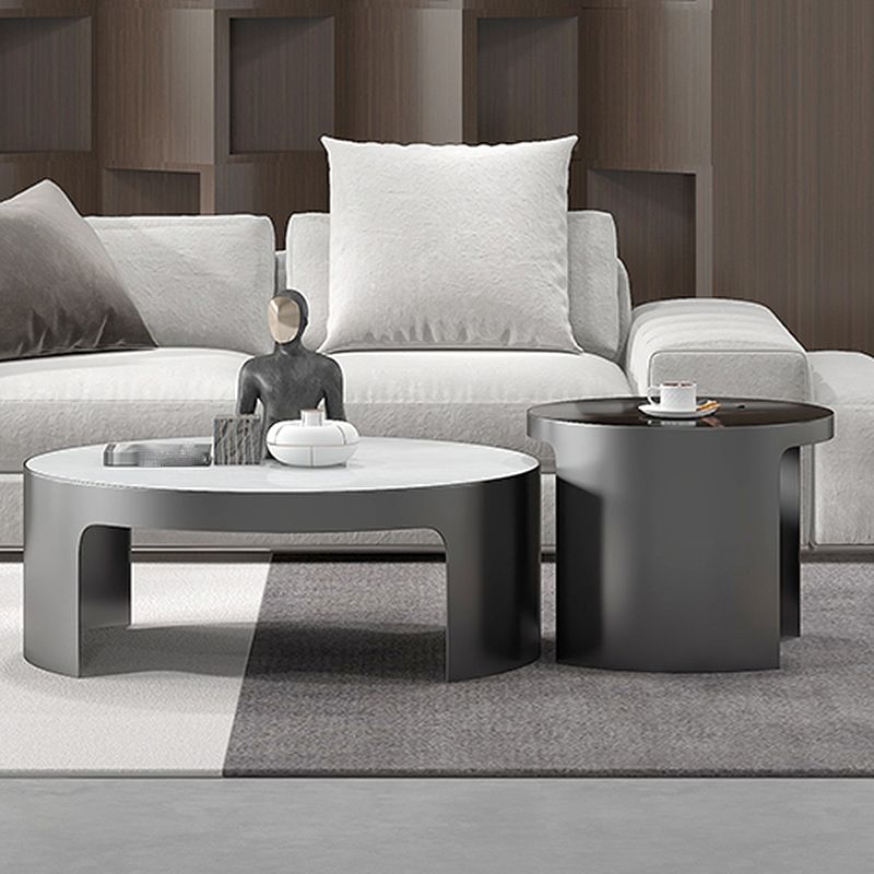 Sled 2 Nesting Coffee Table Contemporary Round Stone Cocktail Table