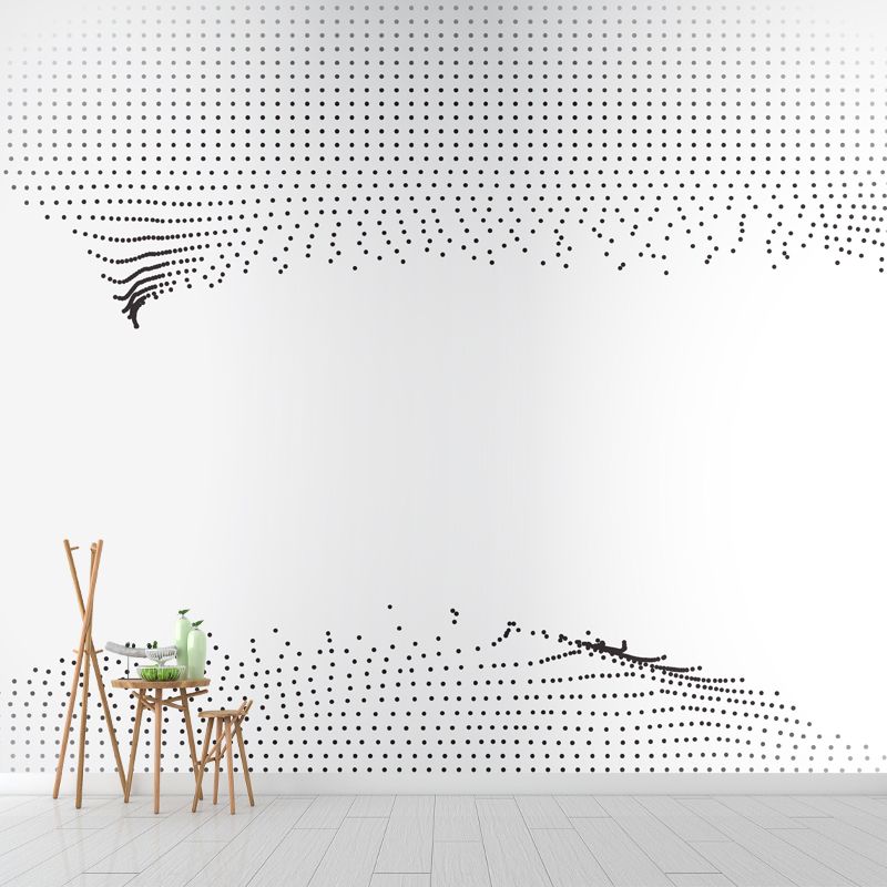 Black-White Dot Art Mural Stain Resistant Minimalist Bedroom Wall Decor, Custom Print