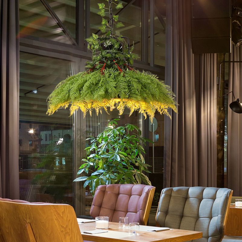 14 "/18" W 1-Bulb Suspension Lichtmagazijn Restaurant Plant Plafondlamp met metalen schaduw in de schuur in groen