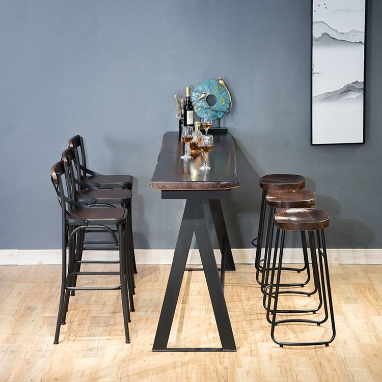 Rectangle Pine Wood Top Bar Table Modern Bar Table with Trestle Base in Black