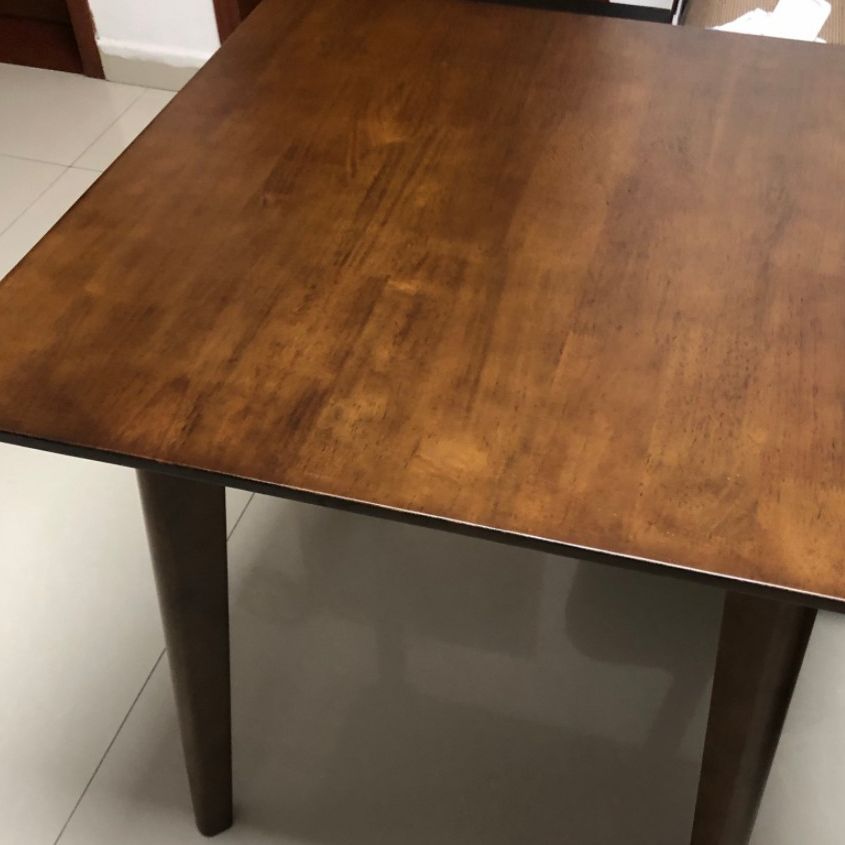 Square Shape Industrial Dining Table Wood Color Fixed Table with Rubberwood Solid Wood