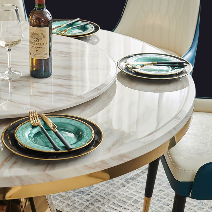 Glam Round Shape Marble Table Standard Kitchen Dining Table with Pedestal Base